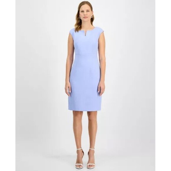 Kasper Womens Size 10 Blue V-Neck Sleeveless Sheath Dress Work Office Career NWT - Picture 1 of 11